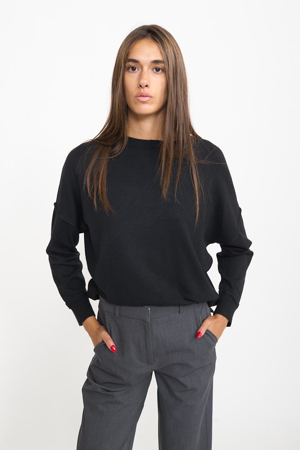 Maglia girocollo con rilievi nero - Autunno - Inverno 2025 | Brend