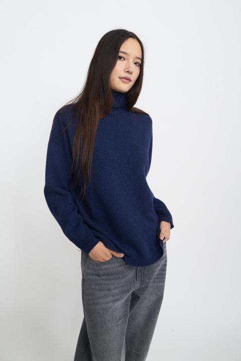 Maglia collo alto costine blu - Autunno - Inverno 2025 | Brend