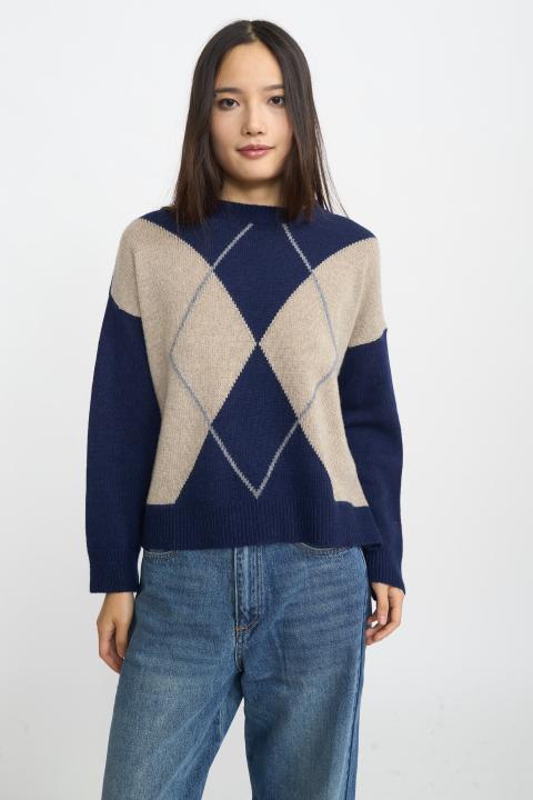 Maglia girocollo rombi blu - Autunno - Inverno 2025 | Brend