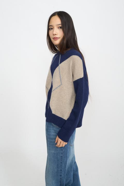 Maglia girocollo rombi blu - Autunno - Inverno 2025 | Brend