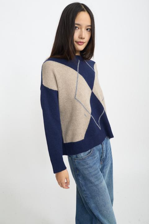 Maglia girocollo rombi blu - Autunno - Inverno 2025 | Brend