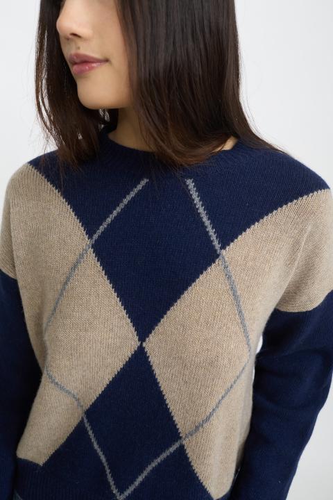 Maglia girocollo rombi blu - Autunno - Inverno 2025 | Brend