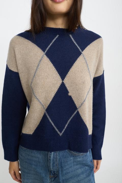 Maglia girocollo rombi blu - Autunno - Inverno 2025 | Brend