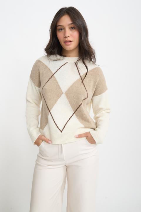 Maglia girocollo rombi panna - Autunno - Inverno 2025 | Brend