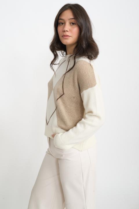 Maglia girocollo rombi panna - Autunno - Inverno 2025 | Brend