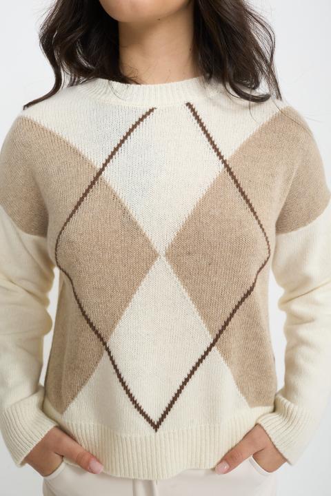 Maglia girocollo rombi panna - Autunno - Inverno 2025 | Brend