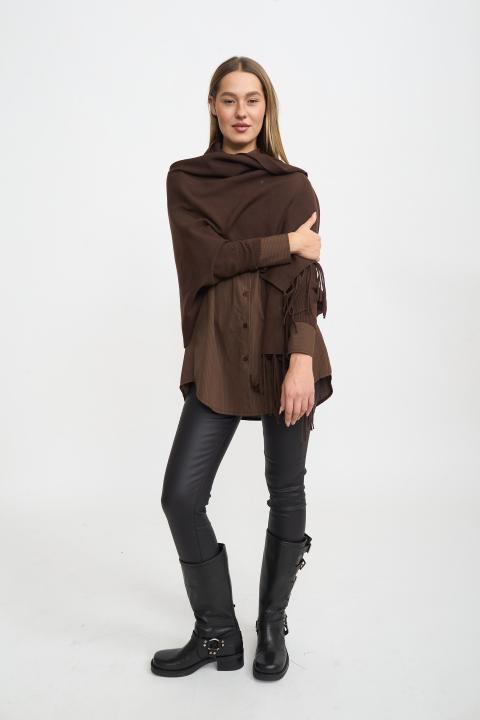 Mantella aperta frange cioccolato - Autunno - Inverno 2025 | Brend