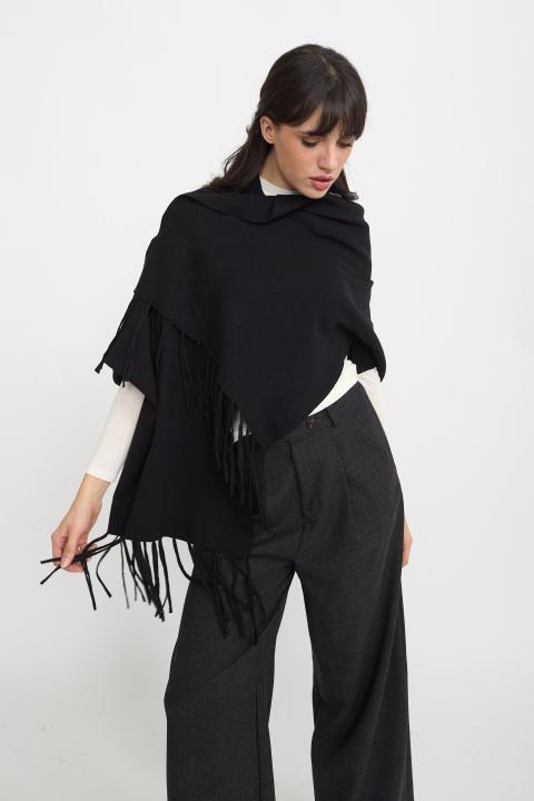 Mantella aperta frange nero - Autunno - Inverno 2025 | Brend