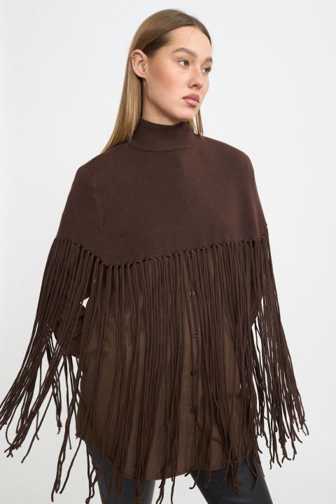Mantella frange cioccolato - Autunno - Inverno 2025 | Brend