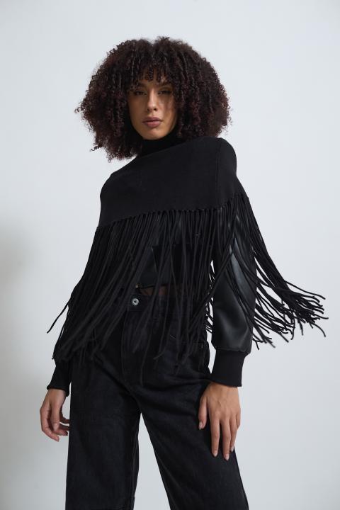 Mantella frange nero - Autunno - Inverno 2025 | Brend