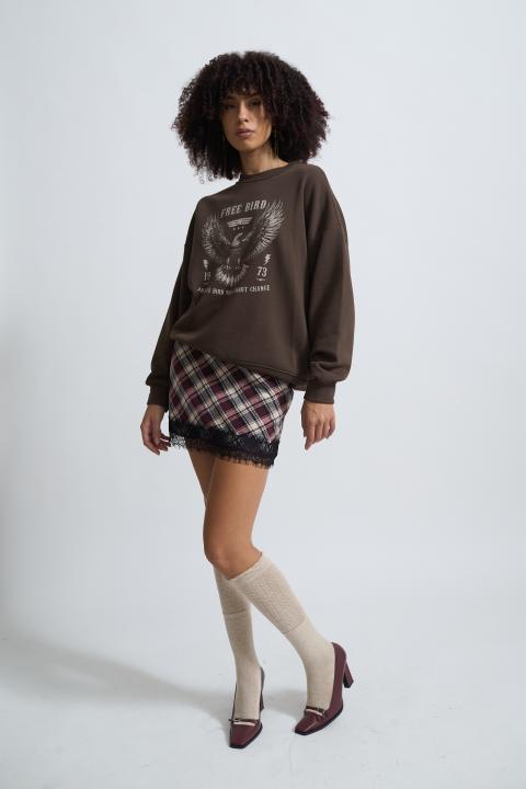 Minigonna check pizzo burgundy - Autunno - Inverno 2025 | Brend