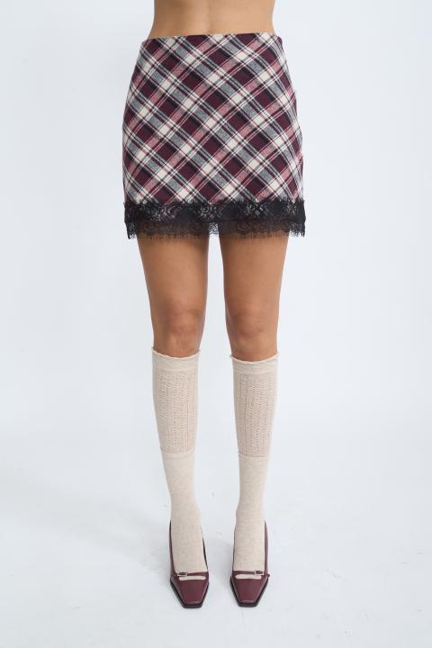 Minigonna check pizzo burgundy - Autunno - Inverno 2025 | Brend