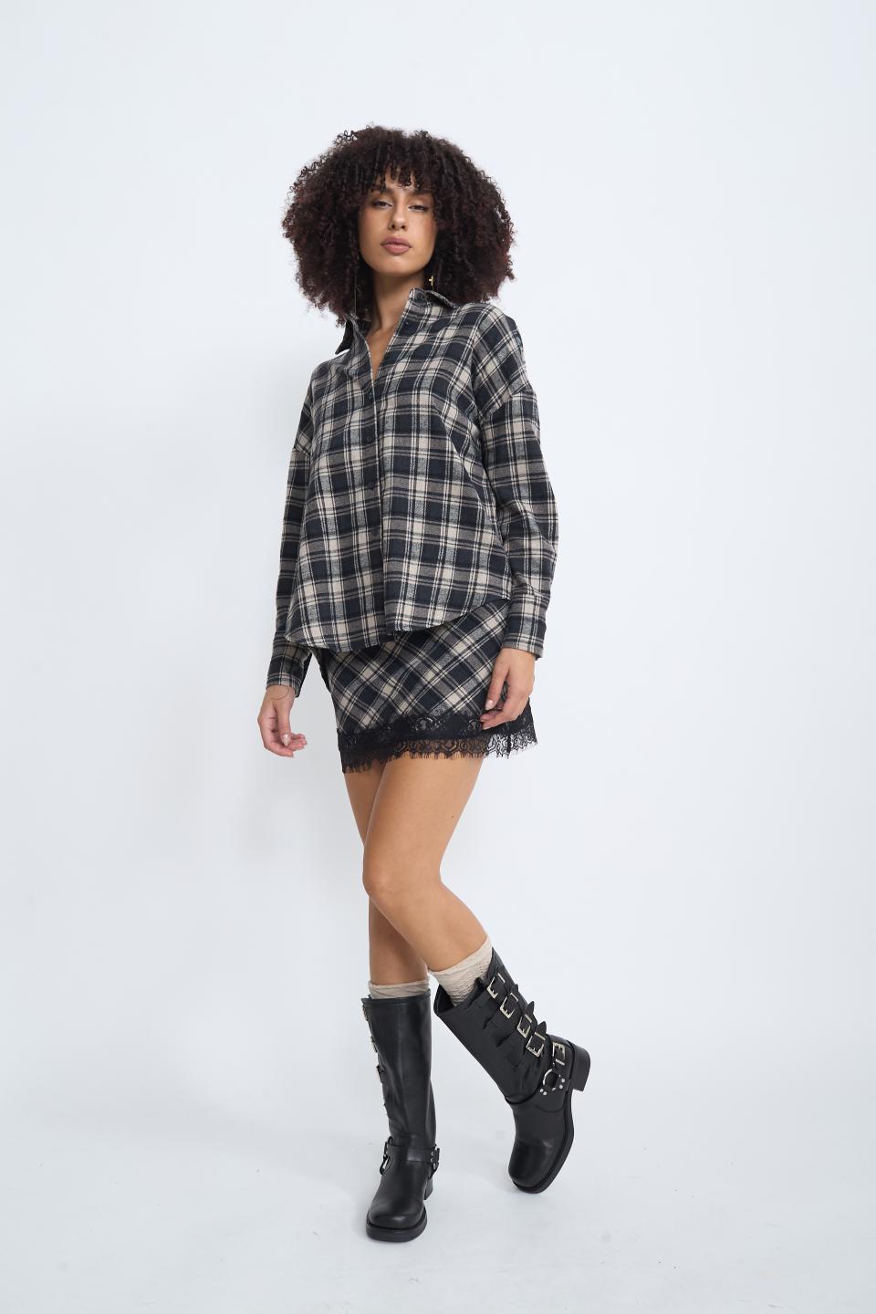 Minigonna check pizzo nero - Autunno - Inverno 2025 | Brend