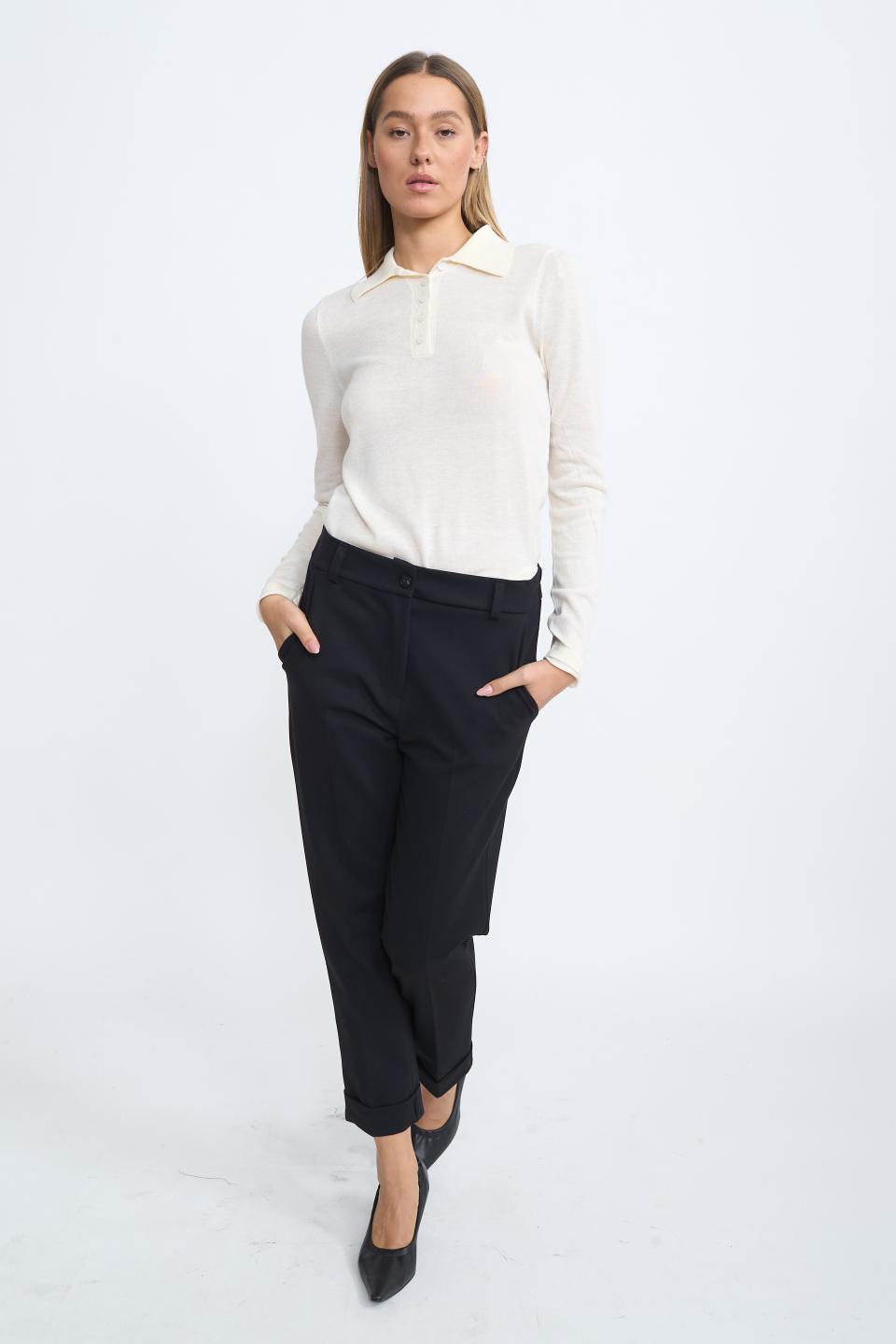 Pantalone risvolto punto Milano nero - Autunno - Inverno 2025 | Brend