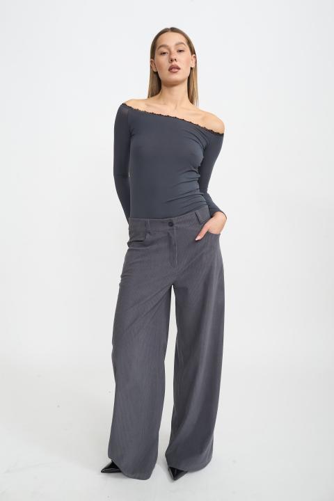 Pantalone palazzo velluto grigio - Autunno - Inverno 2025 | Brend