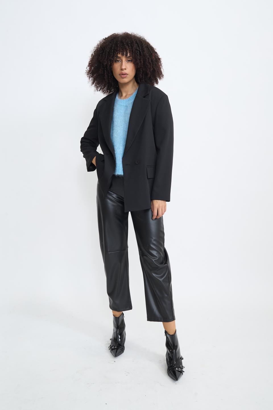 Pantalone barrel effetto pelle nero - Autunno - Inverno 2025 | Brend