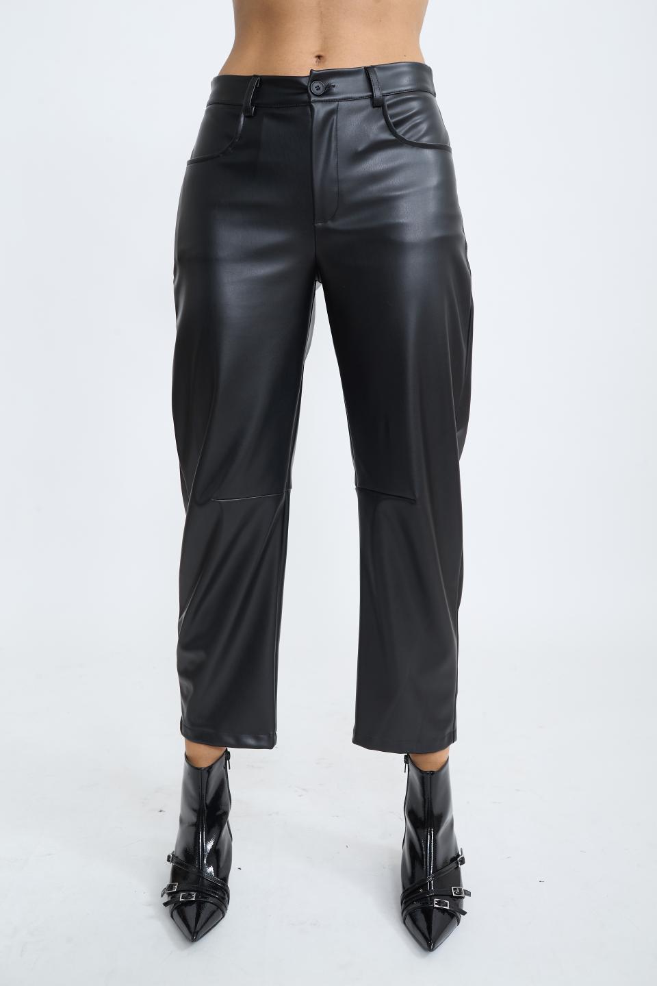Pantalone barrel effetto pelle nero - Autunno - Inverno 2025 | Brend