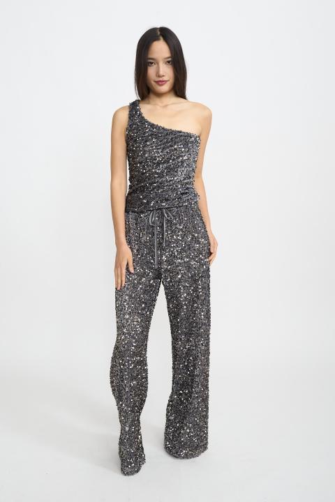 Pantalone palazzo ciniglia paillettes grigio - Autunno - Inverno 2025 | Brend