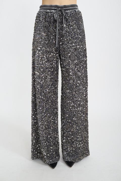Pantalone palazzo ciniglia paillettes grigio - Autunno - Inverno 2025 | Brend