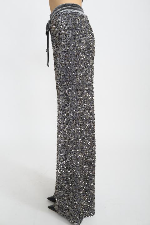 Pantalone palazzo ciniglia paillettes grigio - Autunno - Inverno 2025 | Brend