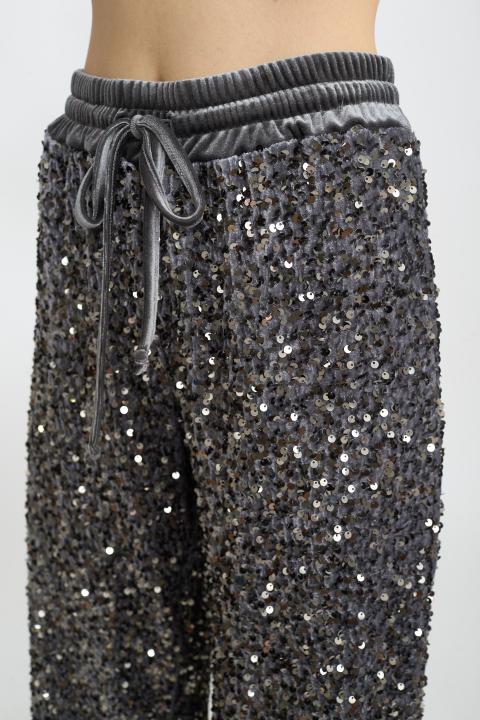 Pantalone palazzo ciniglia paillettes grigio - Autunno - Inverno 2025 | Brend