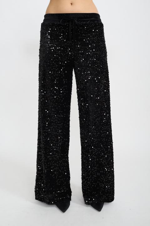 Pantalone palazzo ciniglia paillettes nero - Autunno - Inverno 2025 | Brend