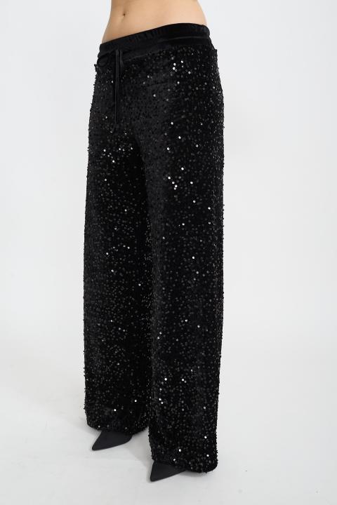 Pantalone palazzo ciniglia paillettes nero - Autunno - Inverno 2025 | Brend