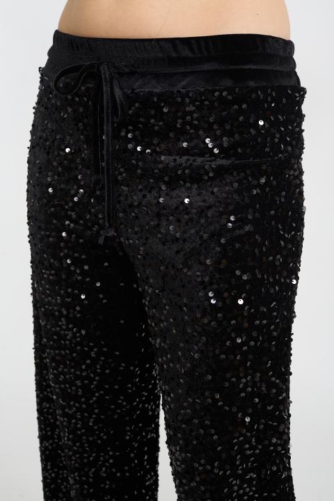 Pantalone palazzo ciniglia paillettes nero - Autunno - Inverno 2025 | Brend