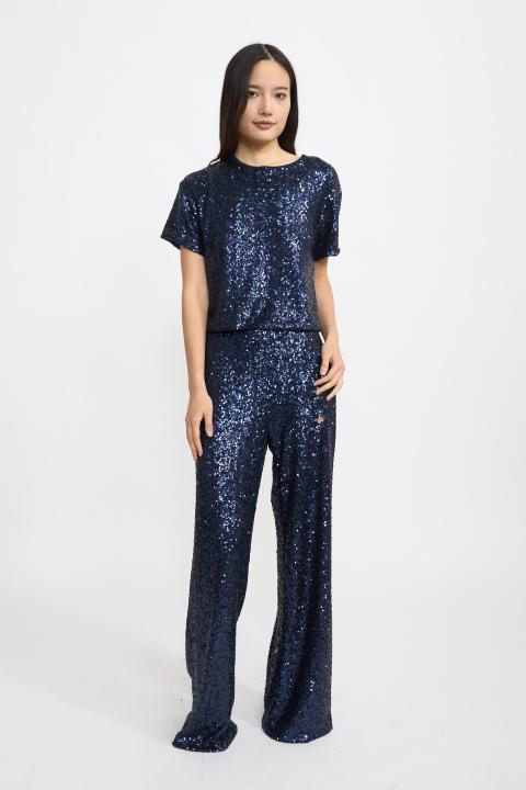 Pantalone palazzo paillettes blu - Autunno - Inverno 2025 | Brend