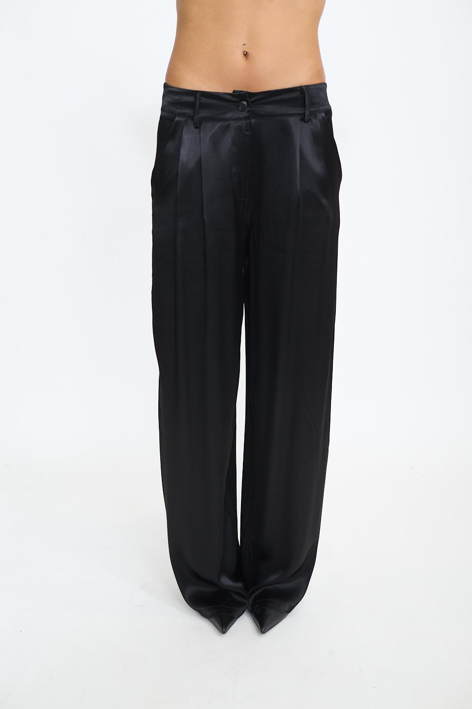 Pantalone palazzo raso pieghe nero - Autunno - Inverno 2025 | Brend