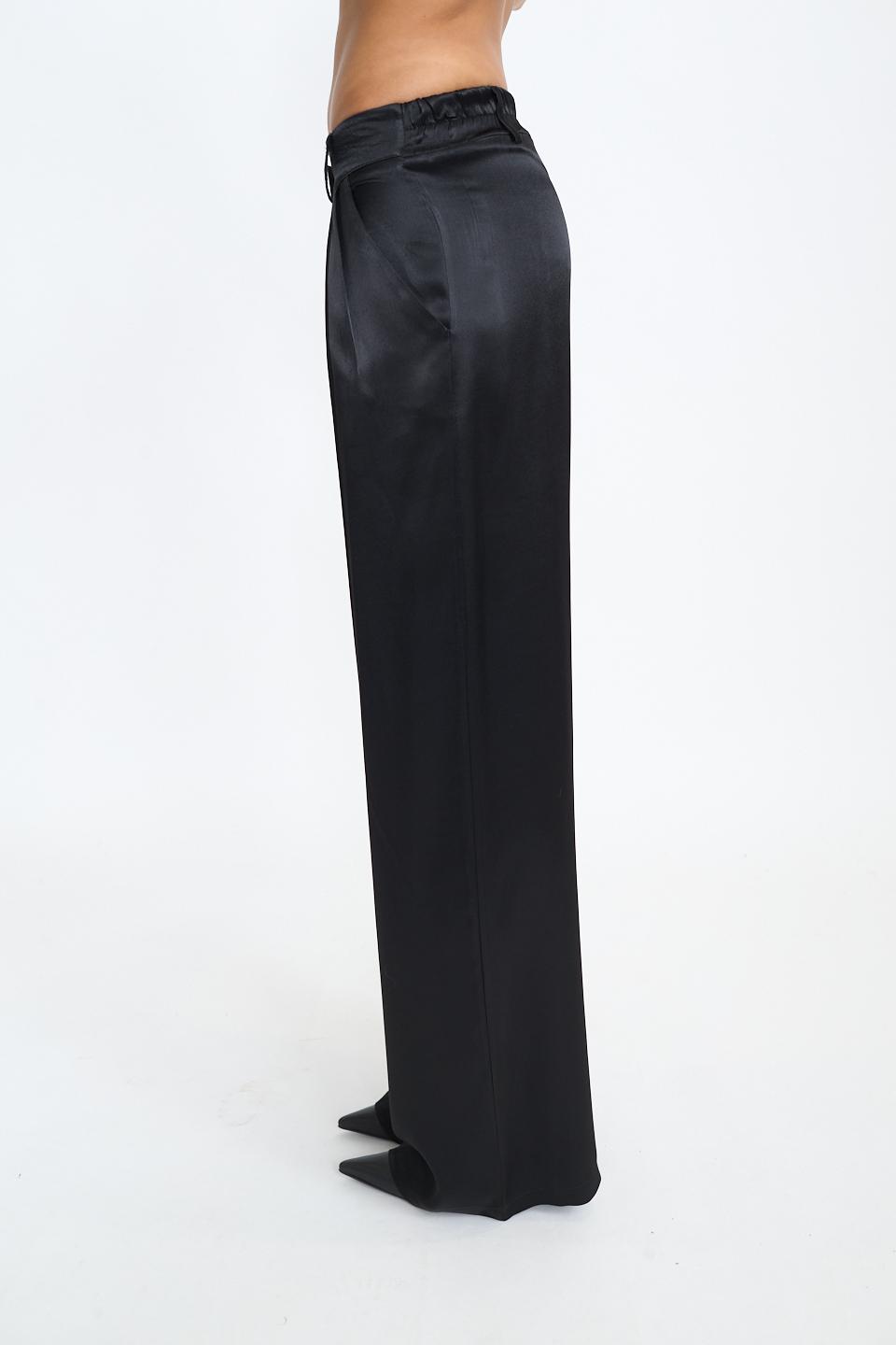 Pantalone palazzo raso pieghe nero - Autunno - Inverno 2025 | Brend