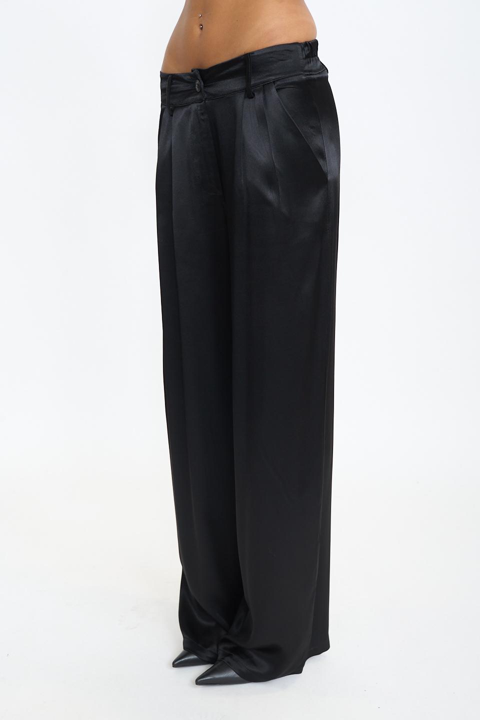 Pantalone palazzo raso pieghe nero - Autunno - Inverno 2025 | Brend