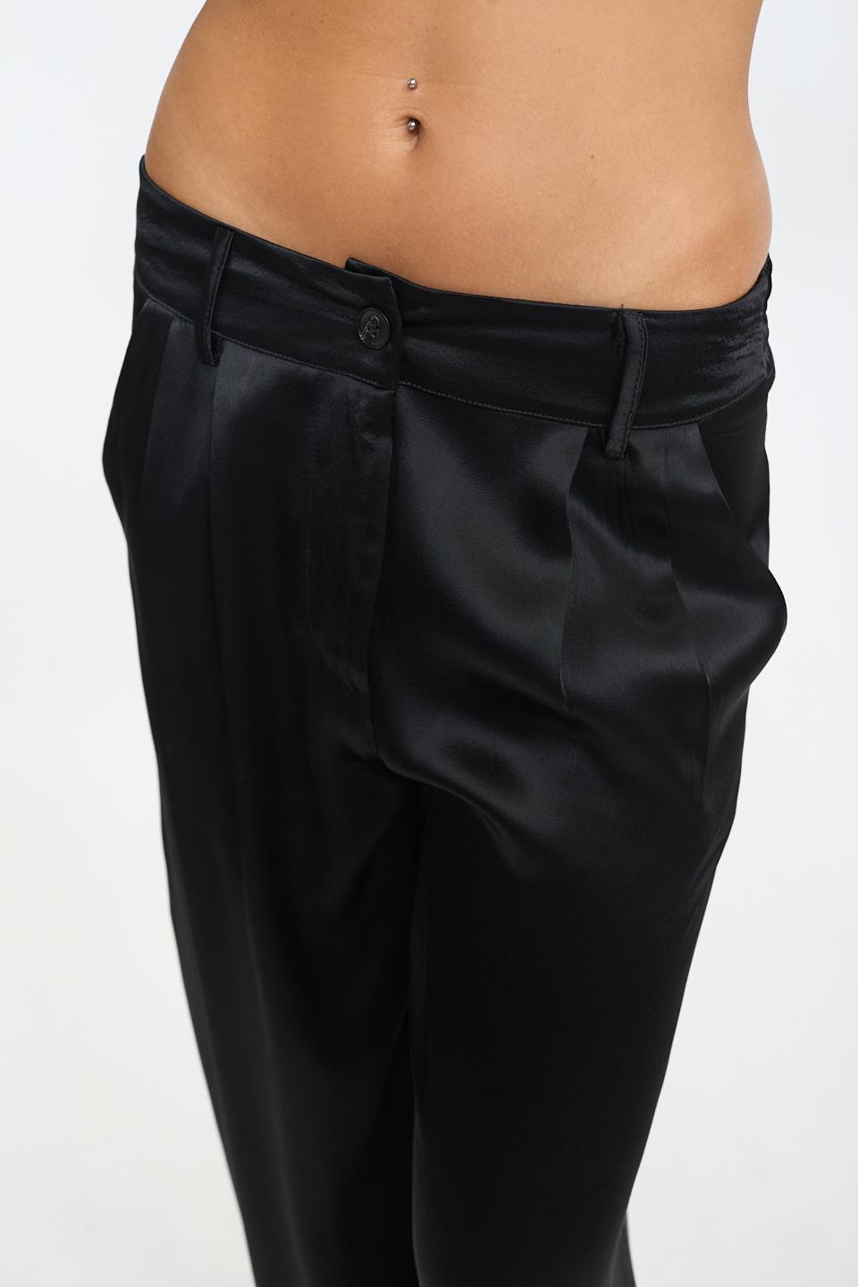 Pantalone palazzo raso pieghe nero - Autunno - Inverno 2025 | Brend