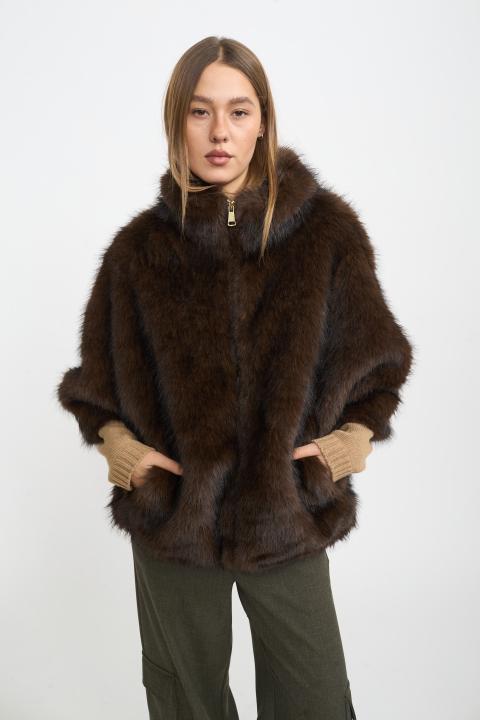 Pelliccia kimono zip marrone - Autunno - Inverno 2025 | Brend