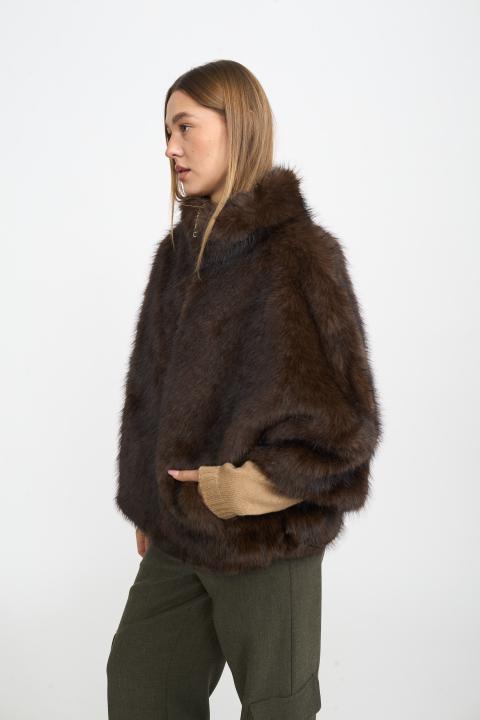 Pelliccia kimono zip marrone - Autunno - Inverno 2025 | Brend