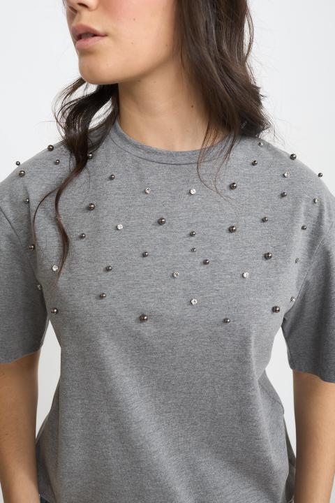 T-shirt borchie e strass grigio - Autunno - Inverno 2025 | Brend