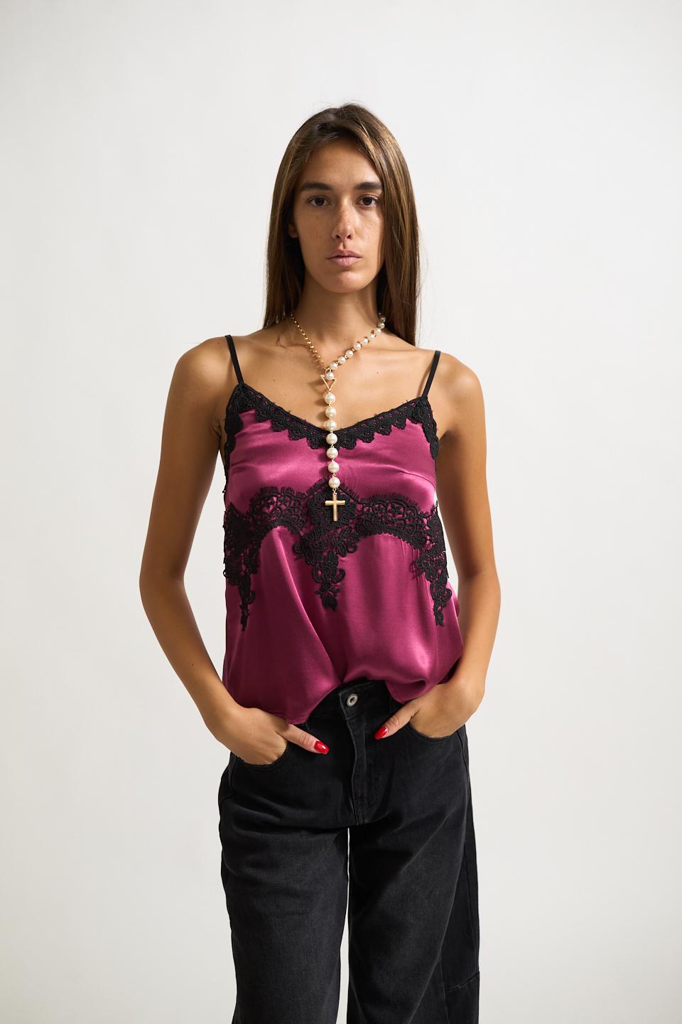 Top con inserti pizzo bordeaux/nero - Autunno - Inverno 2025 | Brend