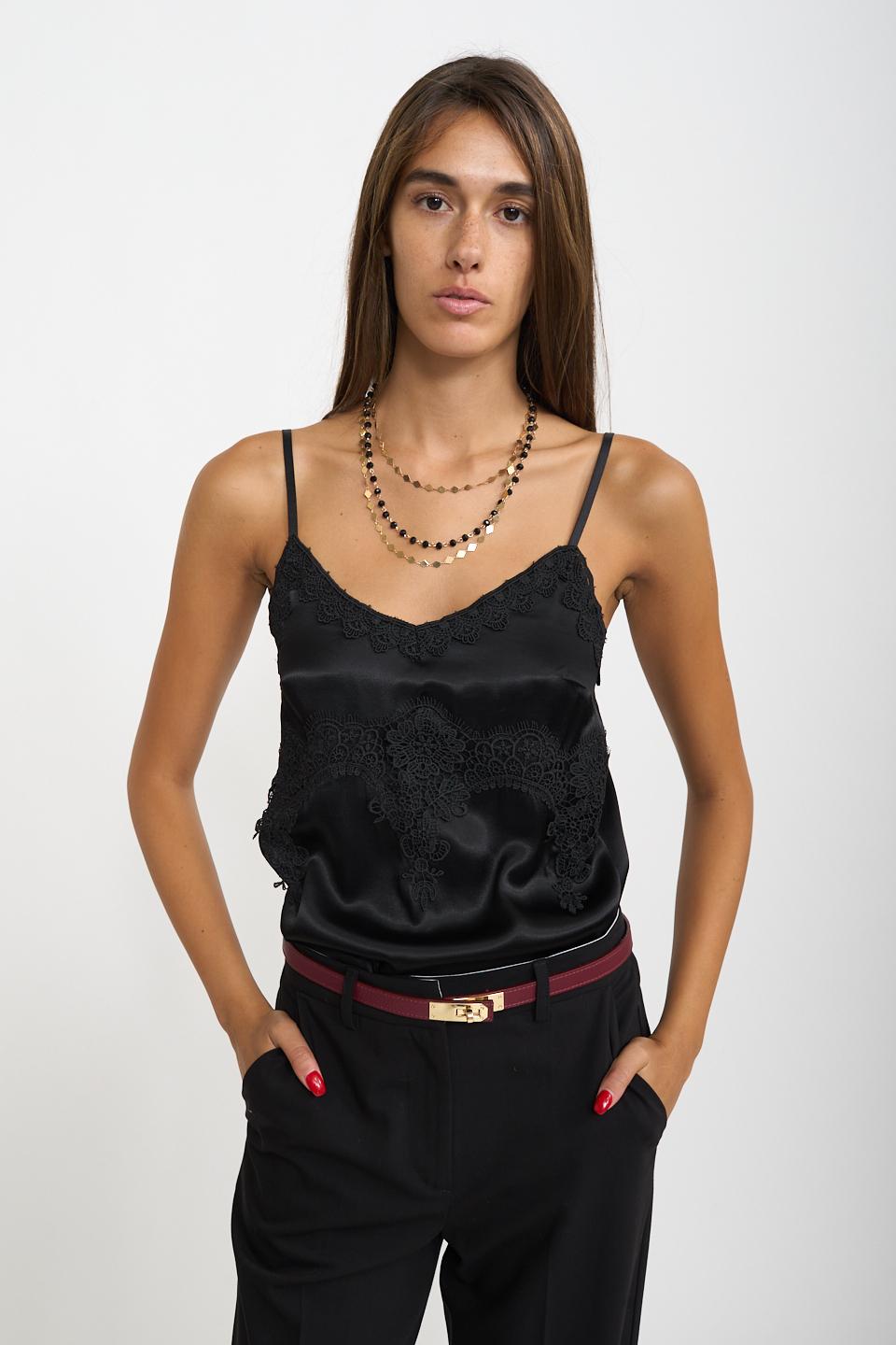 Top con inserti pizzo nero/nero - Autunno - Inverno 2025 | Brend