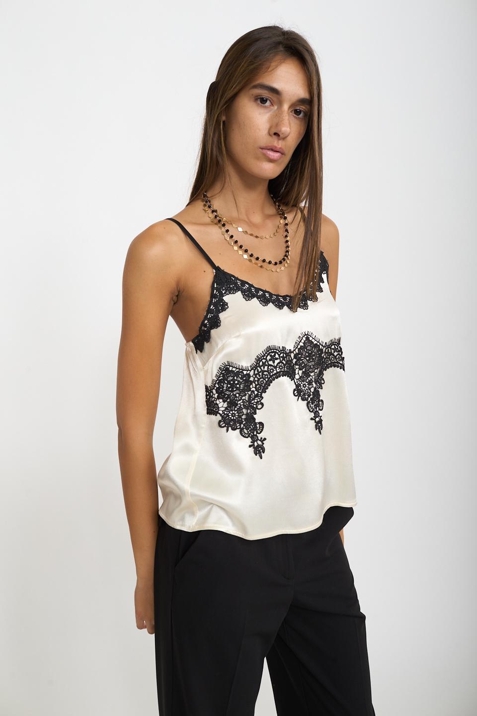 Top con inserti pizzo panna/nero - Autunno - Inverno 2026 | Brend