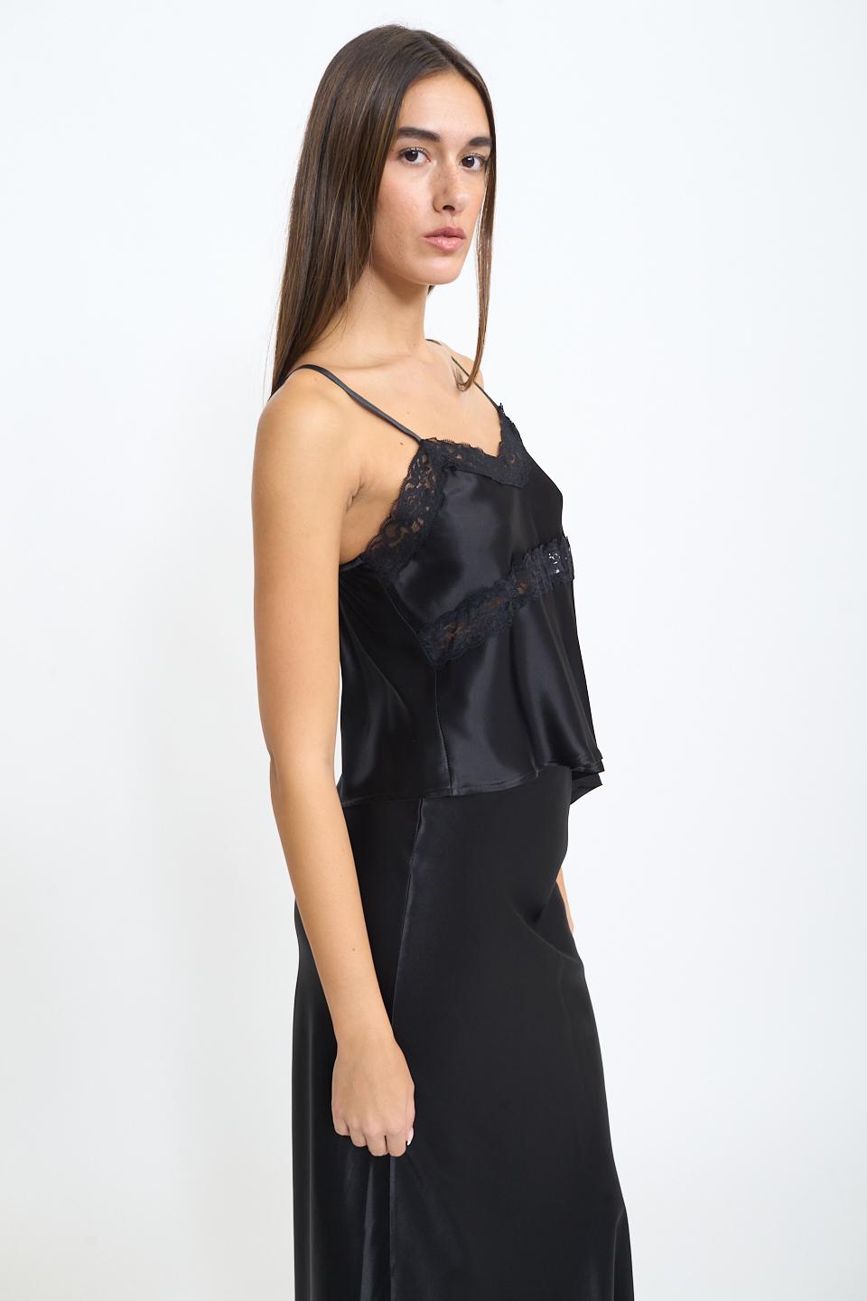 Top raso asimmetrico pizzo nero/nero - Autunno - Inverno 2025 | Brend