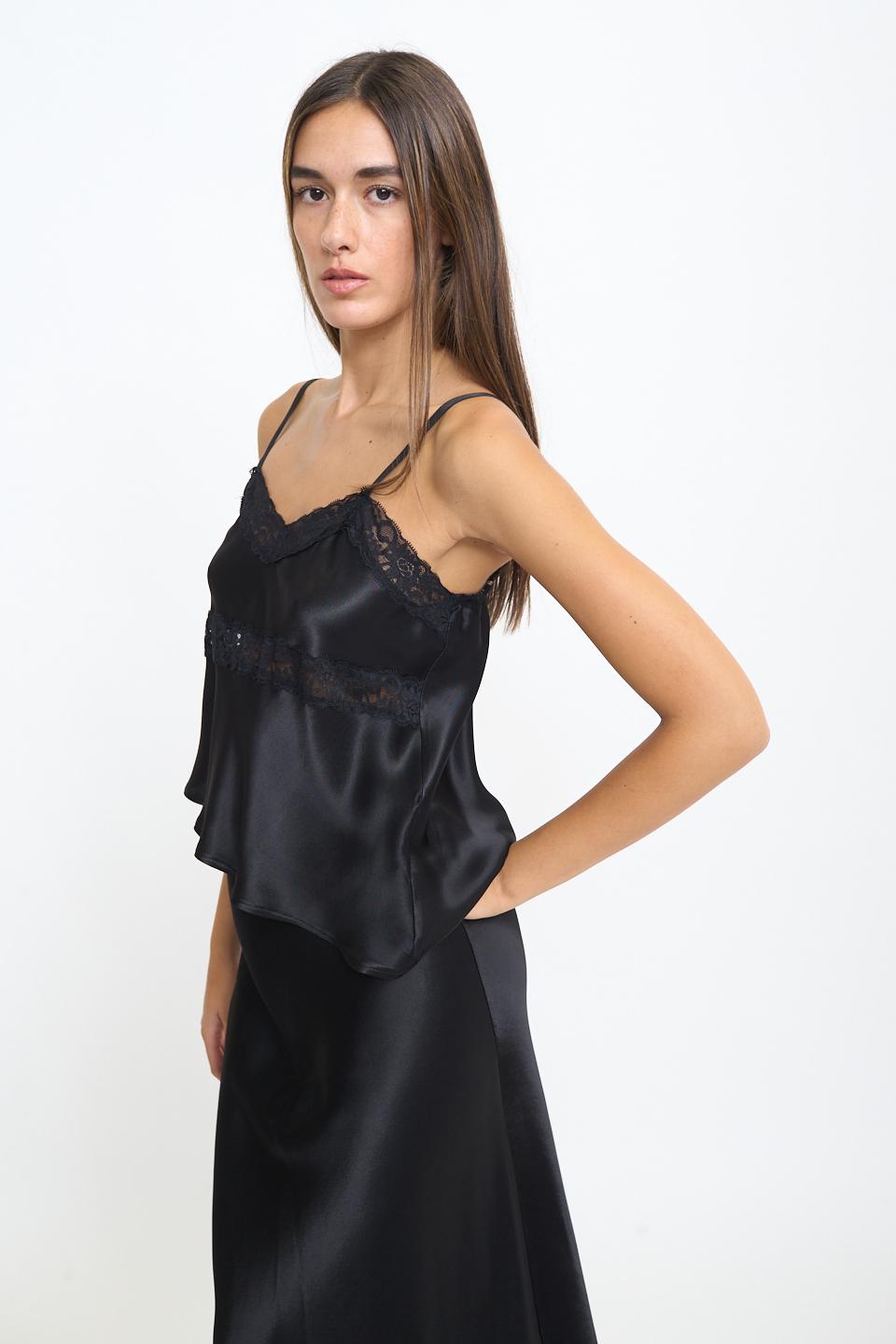 Top raso asimmetrico pizzo nero/nero - Autunno - Inverno 2025 | Brend