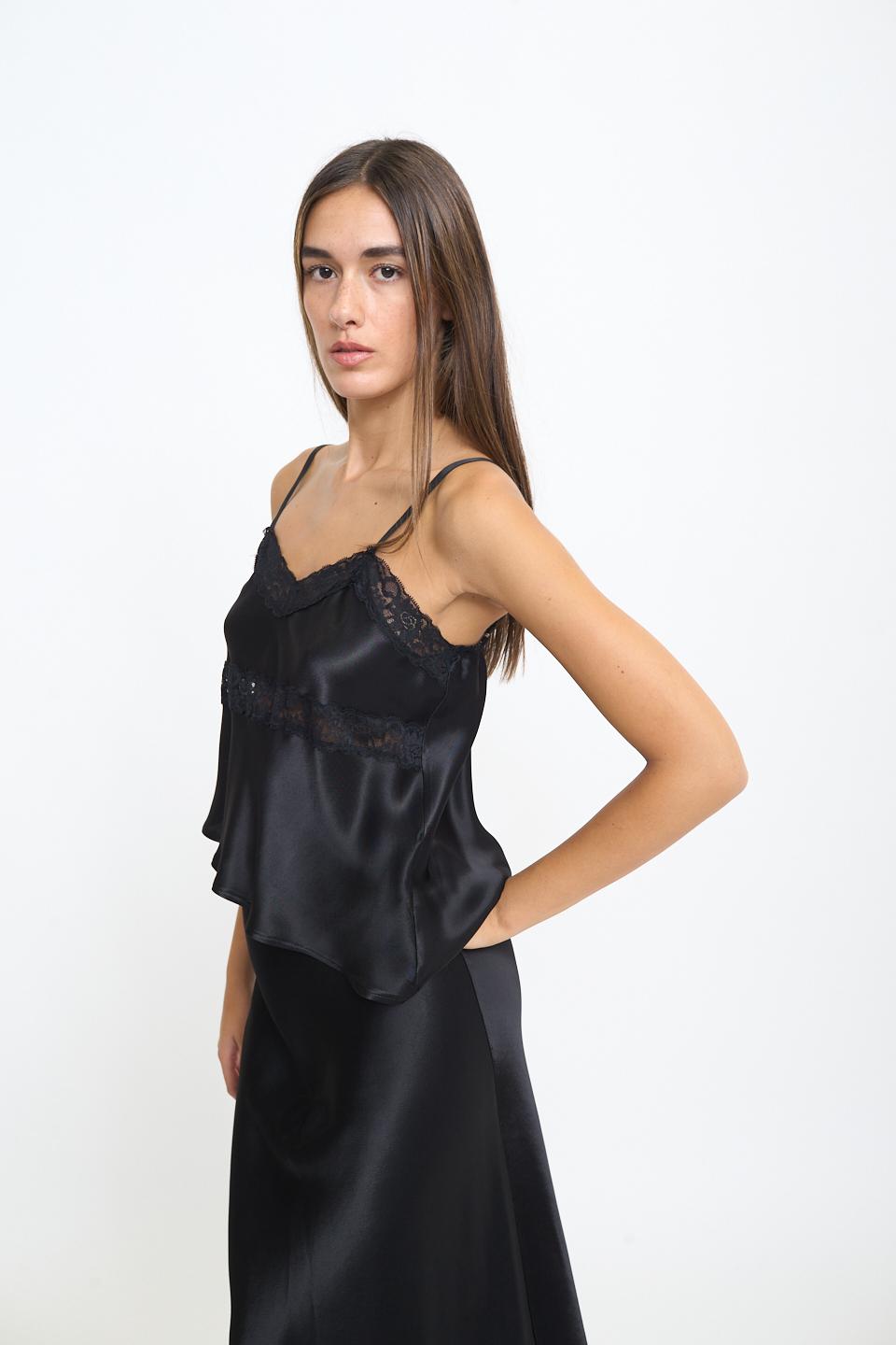 Top raso asimmetrico pizzo nero/nero - Autunno - Inverno 2025 | Brend