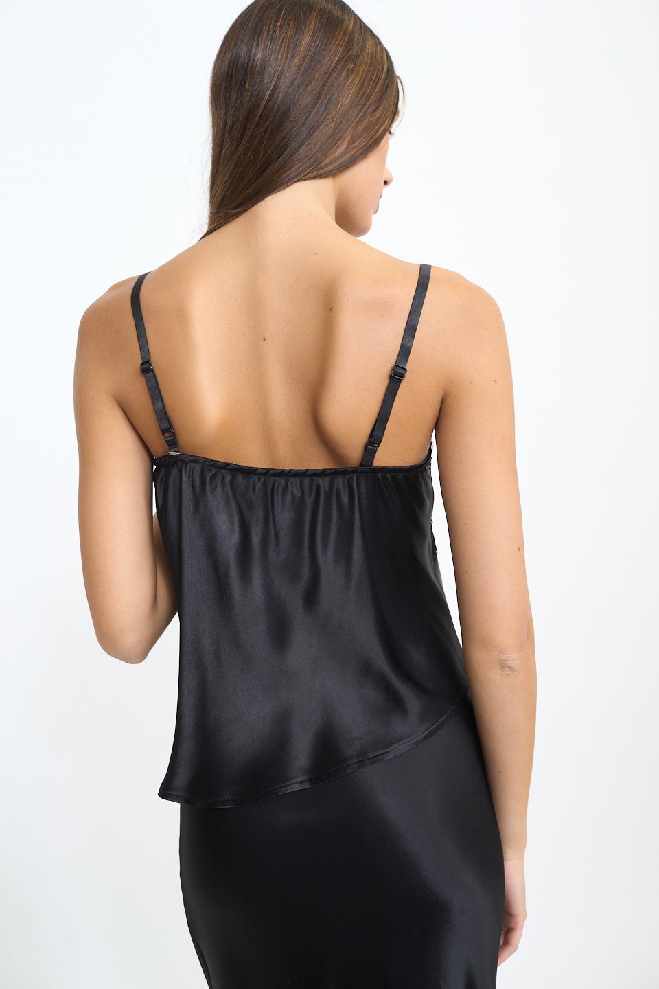 Top raso asimmetrico pizzo nero/nero - Autunno - Inverno 2025 | Brend