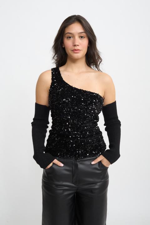 Top monospalla paillettes nero - Autunno - Inverno 2025 | Brend