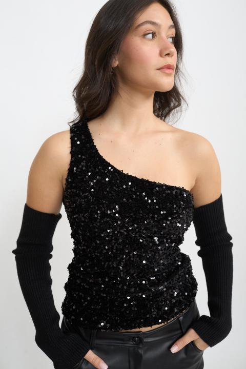 Top monospalla paillettes nero - Autunno - Inverno 2025 | Brend