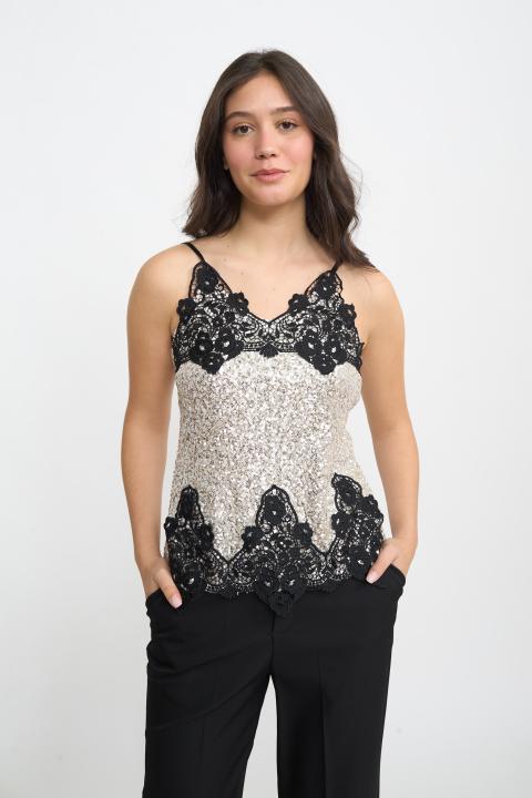 Top paillettes e pizzo argento - Autunno - Inverno 2025 | Brend
