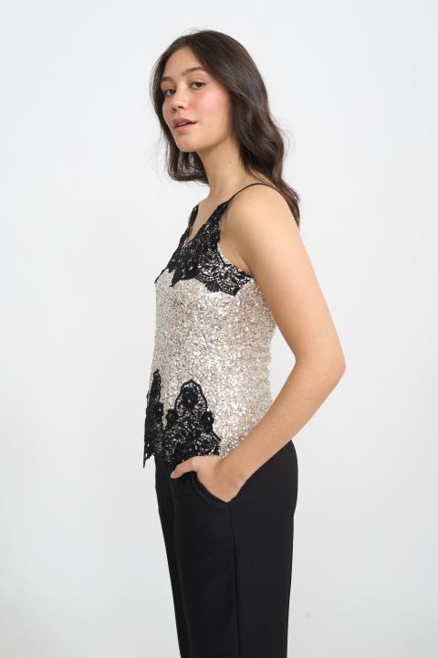 Top paillettes e pizzo argento - Autunno - Inverno 2025 | Brend