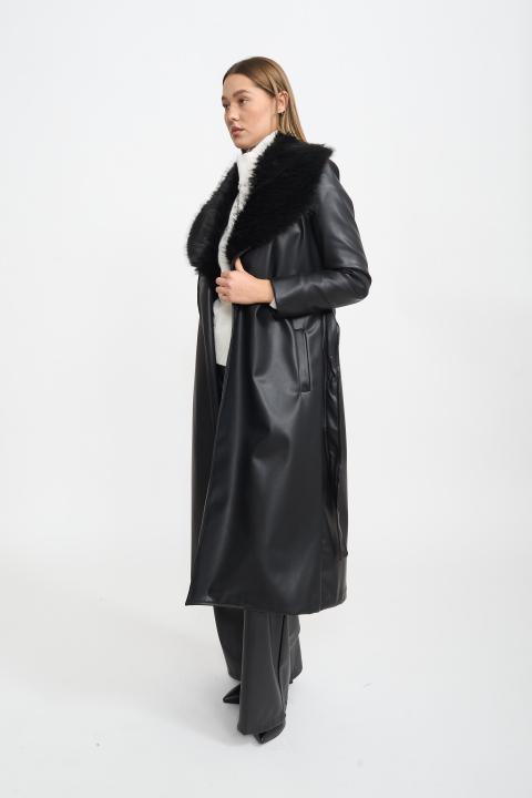 Trench collo ecofur nero - Autunno - Inverno 2025 | Brend