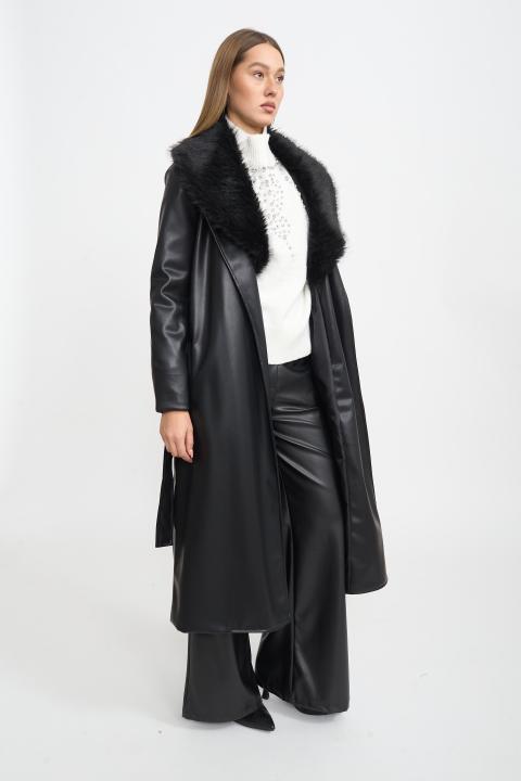 Trench collo ecofur nero - Autunno - Inverno 2025 | Brend