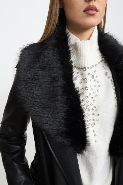 Trench collo ecofur nero - Autunno - Inverno 2025 | Brend